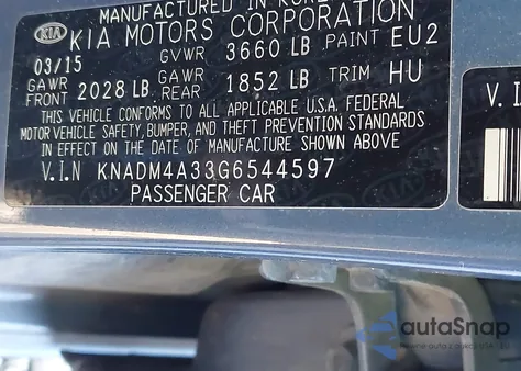 2016 Kia Rio Lx из США, поврежденный, VIN KNADM4A33G6544597